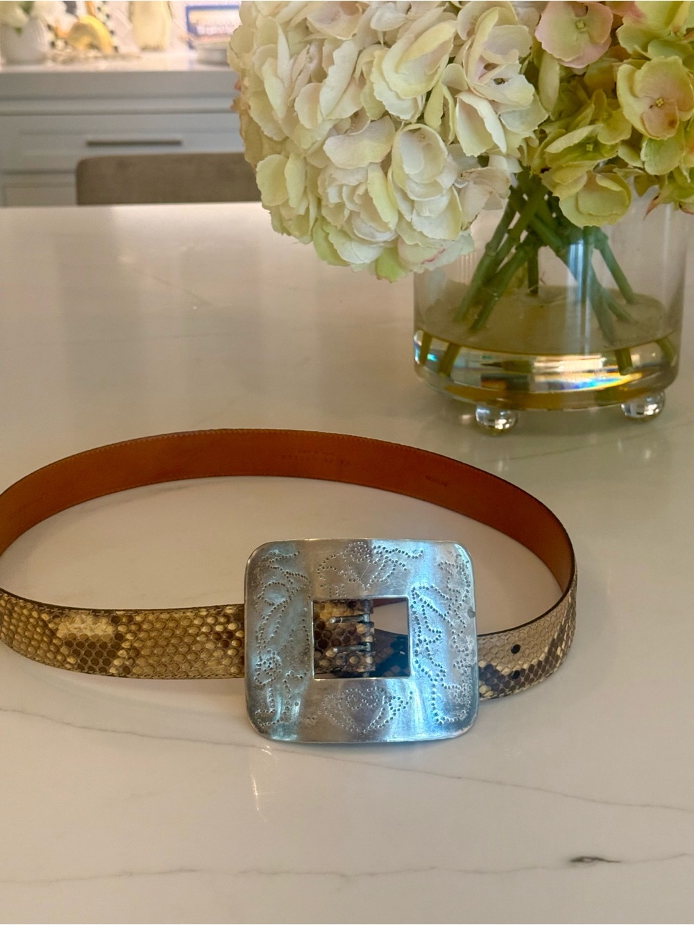 Vintage Ralph Lauren Collection Python belt w/ hand tooled silver plated buckle